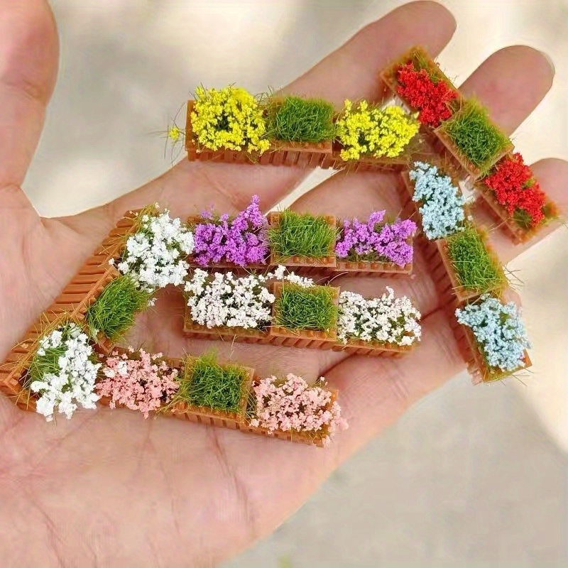 Plastic Model Paint - ランダムカラーのミニチュア花壇モデル2個、混合色、DIYホームデコレーション、写真撮影の背景に電源を必要としません。