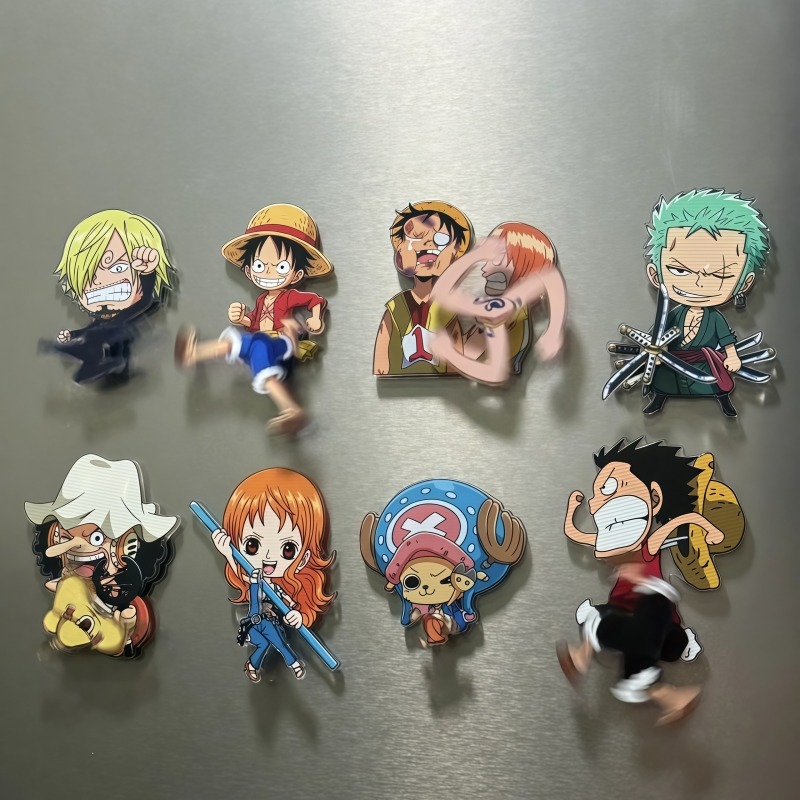 Model Kit One Piece - ワンピースの回転式冷蔵庫マグネット、アニメキャラクターのルフィ、ナミ、チョッパー、サンジ、ウソップのクリエイティブなダイナミックな磁気アクリルオーナメント玩具