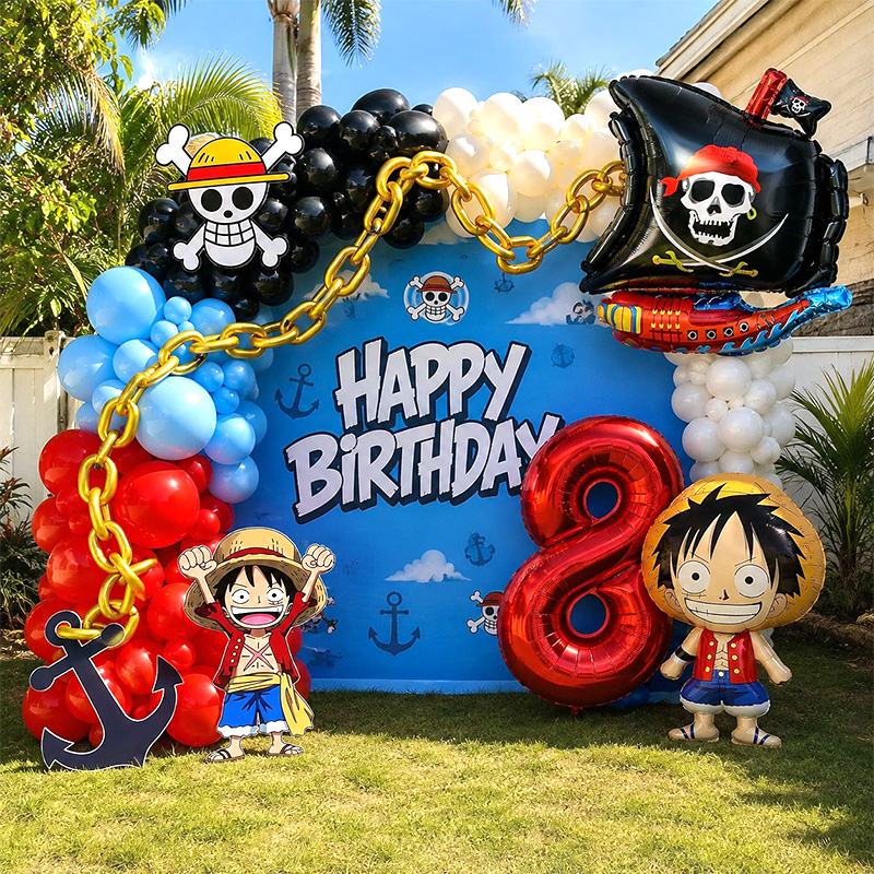 Model Kit One Piece - ワンピースをテーマにしたパーティーバルーンガーランドアーチキット。子供の誕生日のお祝いの背景装飾に使える、DIYバルーンブーケセット。