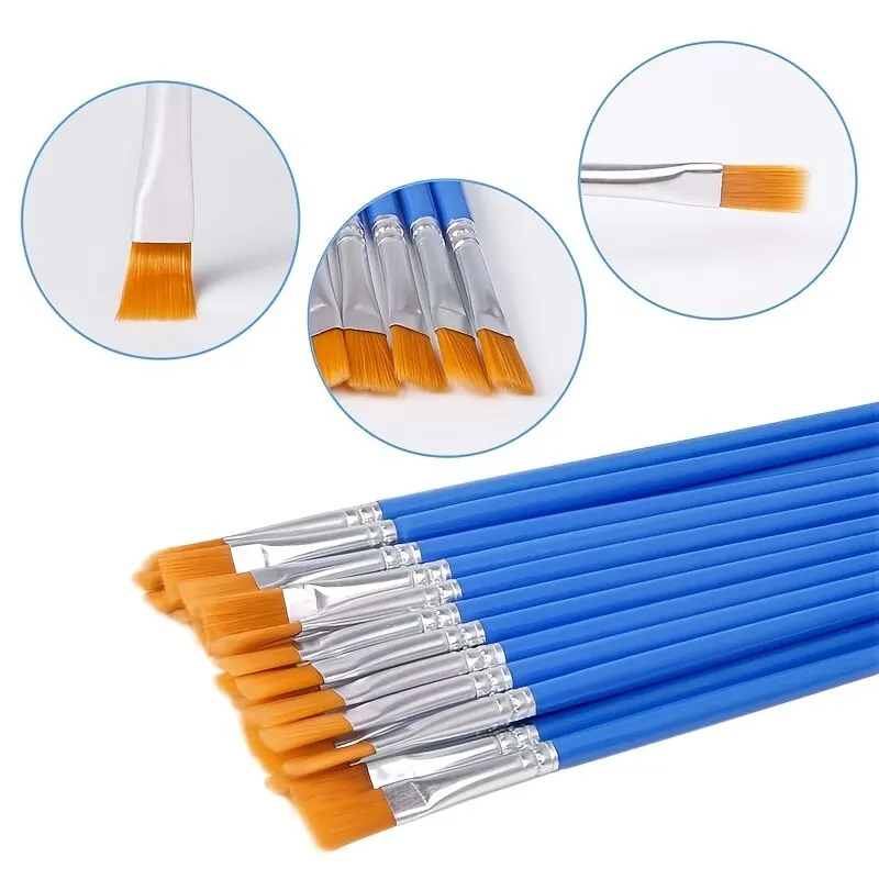 Plastic Model Paint - ナイロン製平筆 プラスチックハンドル付き 多目的塗装ツール アクリル、油絵、模型、工芸、メイクアップ、口紅塗布用