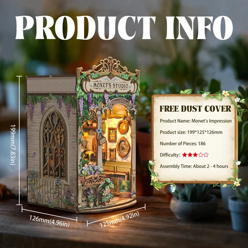 木製モネのスタジオブックヌック棚インサートDIYモデルキット - Model Kit Studio のレビューと価格